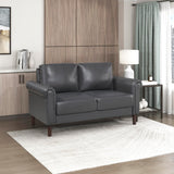 Lexicon 57" W Loveseat, Faux Leather Upholstered Couch, Loveseat with Rolled Armrest for Bedroom/Office/Waiting Room, 2 Seater Couch, Dark Gray Lexicon