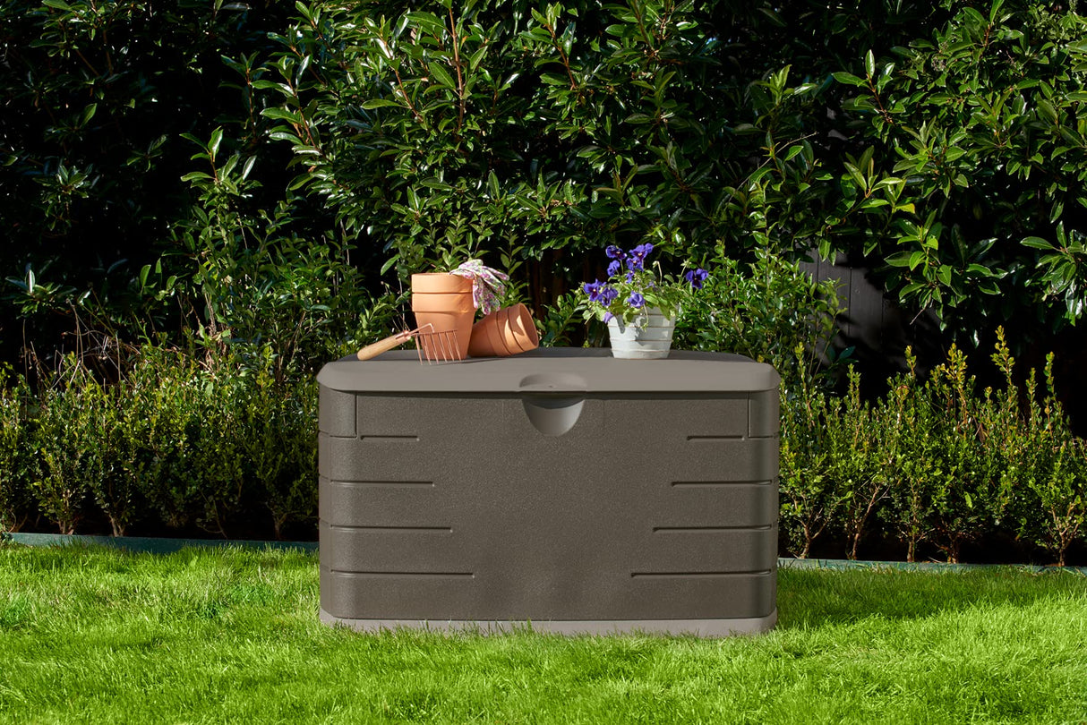 Rubbermaid Medium Resin Outdoor Storage Deck Box (73 Gal), Weather Resistant, Brown, Deck Organization for Home/Backyard/Pool Chemicals/Toys/Garden Tools/Porch/Patio Cushions Rubbermaid