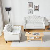 LEVNARY Chesterfield Loveseat Velvet, Upholstered Sofa with Button-Tufted Back, Mid-Century Modern Sofa with Solid Wood Legs, 2 Seater Couches for Living Room (White) LEVNARY