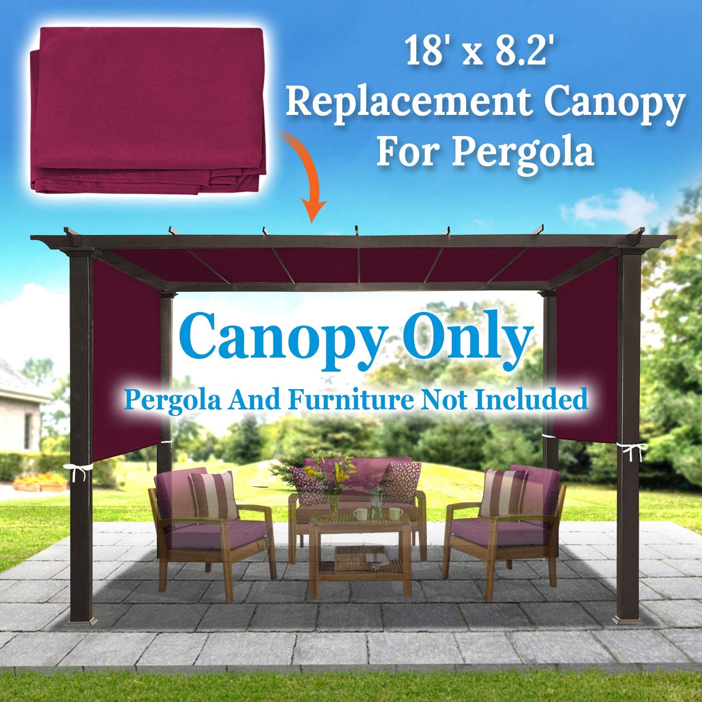 BenefitUSA Universal Replacement Top Pergola Structure (18' L x 8.2' W) Gazebo Canopy Cover Only(Purple) - WoodArtSupply