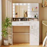 Vanity Desk with Mirror & Lights, White Makeup Desk with Drawers & Cabinet, 3 Lighting Modes & 10 Brightness, Vanity for Bedroom & Dressing Room Decofy