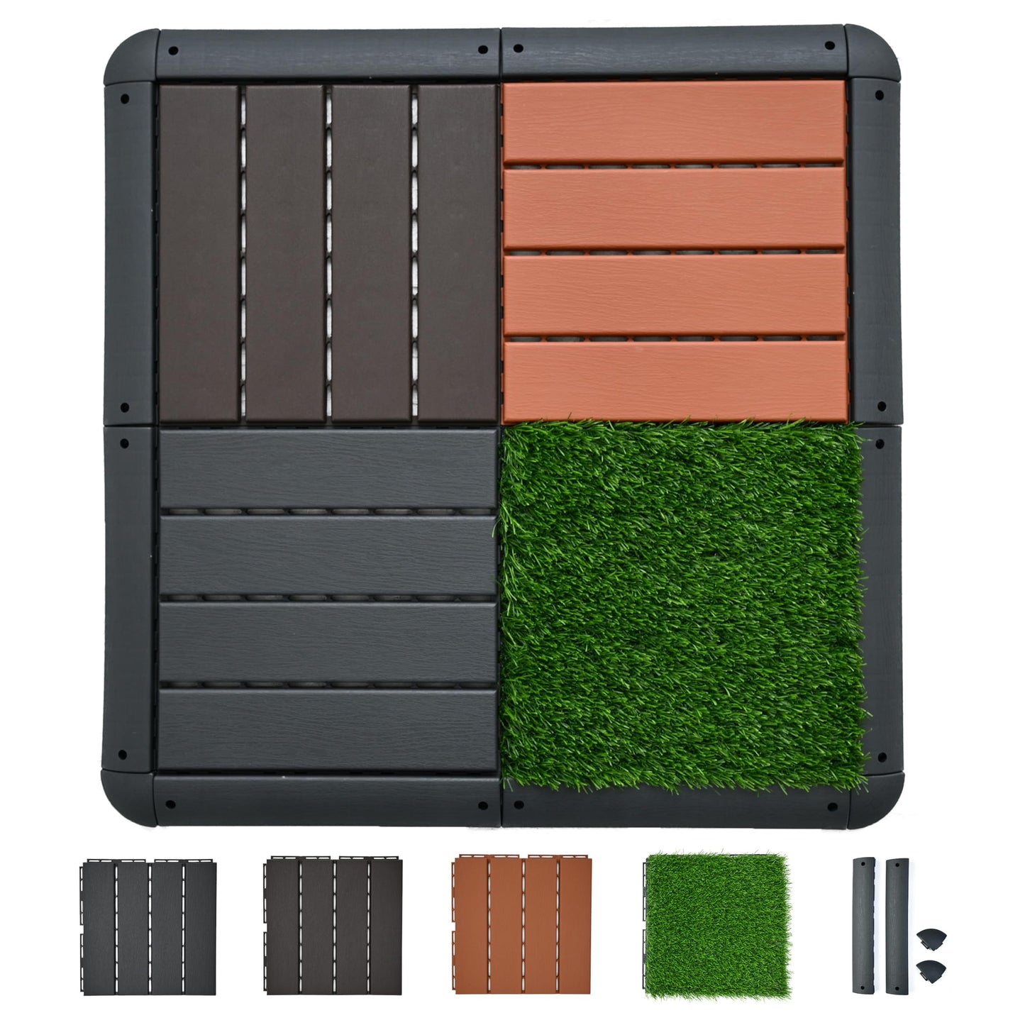 Frepers Interlocking Patio Deck Tiles, Waterproof and Non-Slip, Easy to Clean and Maintain. Ideal Use for Garden/Walkway/Balcony/Yard/Porch Decor, Home Décor, Plastic Material.(Dark Gray 36pcs)