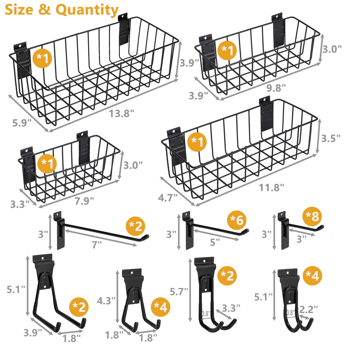 MENEONE Heavy-Duty Slatwall Baskets and Hooks - Slatwall Accessories for Standard Slatwall Panels | Ideal for Organizing Garages and Workshops MENEONE
