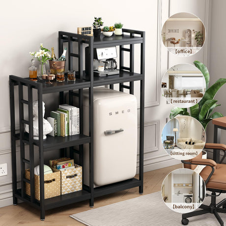 YCHF 6-Tier Kitchen Bakers Rack, Utility Storage Shelf, Mini Fridge & Microwave Oven Stand Table, Coffee Bar, Adjustable Kitchen Shelves Freestadning for Home Office (Black Wood Grain) YCHF