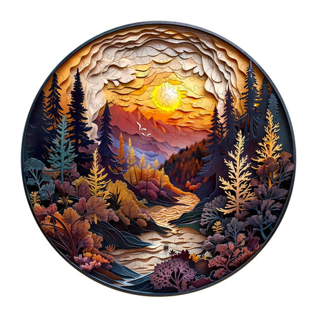 Jigfoxy Wooden Puzzles for Adults, Visual 3D Sunset Forest Wood Puzzles Adult, Unique Animal Shape Wooden Jigsaw Puzzles for Adults, Birthday Gifts for Puzzle Lovers, Family (M-11.4 * 11.4in-200pcs) Jigfoxy