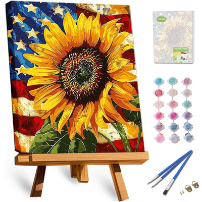 TOCARE Framed Paint by Numbers Kit for Adults Sunflowers, 12x16Inch American Sunflowers Paint by Numbers with Frame, Flower Paint by Number Framed Canvas (Without Easel)
