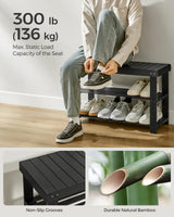 SONGMICS Coat Rack Shoe Bench Set, 3-Tier Bamboo Shoe Rack Bench, Multifunctional, 5 Double Metal Hooks, for Entryway, Hallway, Bedroom, Ink Black ULCR004B01V1 SONGMICS