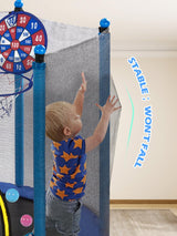 BLUERISE 55IN Toddler Trampoline for Kids Indoor Play for Kids Basketball Hoop Attachment with Enclosure Net Easy to Assemble Recreational Trampoline BLUERISE