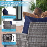 FHFO 10 Pieces Outdoor Patio Furniture Set with Swivel Chairs, Wicker Sectional Sofa Set Rattan Modular Patio Conversation with Cushions Couch & Coffee Table for Garden, Balcony, Porch, Grey-Blue FHFO