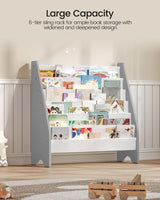 CHOEZON 6-Tier Kids Bookshelf, Kids Sling Bookcase, Magazine and Book Storage Rack, Large Capacity Book Organizer, Book Shelf for Kids Room, Bedroom, Nursery, Playroom, White and Gray MCW07WG CHOEZON