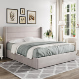 Allewie Queen Size Hydraulic Lift Storage Bed with Elegant Wingback Headboard in Light Beige Allewie
