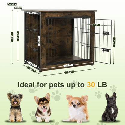 NicBex Dog Crate Furniture, 27.2" L Small Dog Crate, Dog Crates for Small Dogs, Furniture Dog Crate with Double Doors, Heavy Duty Dog Crate, Wooden Dog Kennel Indoor up to 30lb, Rustic Brown - WoodArtSupply