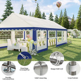 LUXOAK 13x26FT Large Outdoor Event Shelter, Wedding Party Tent with Sidewall Windows & 2 Side Doors, Heavy Duty Canopy Gazebo Tent for Garden Patio Carport/White with Blue Stripes LUXOAK