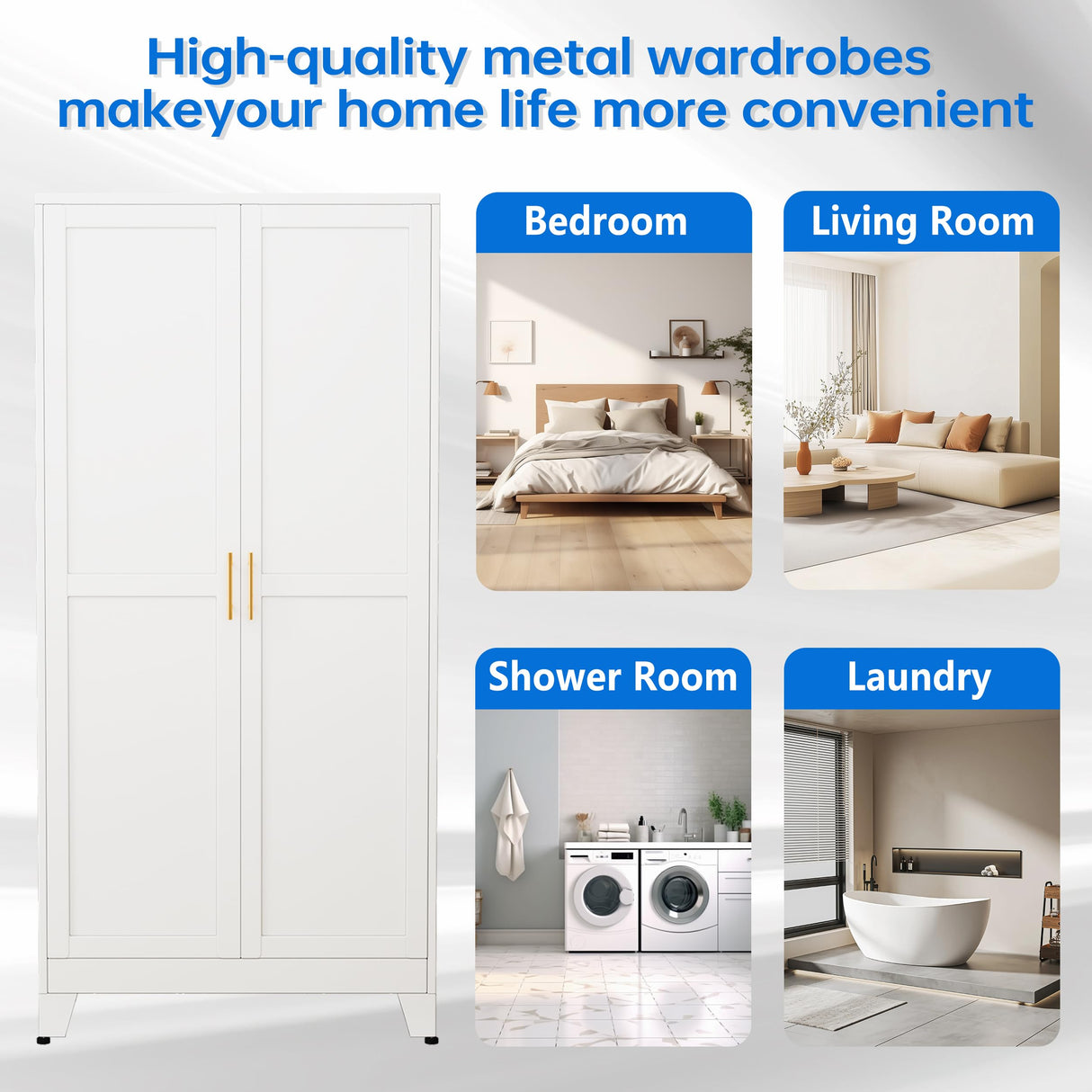 PAOFIN 71" Metal Armoire Wardrobe Closet, Bedroom Clothing Storage Cabinet with Hanging Rod, Freestanding White Armoire Cabinet with Adjustable Shelves PAOFIN