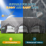 Hoteel Canopy 10x30 Heavy Duty Pop Up Canopy Tent with 8 Sidewalls,UPF50+ and Waterproof 1500mm,3 Height Adjustable,Upgraded Hexagonal Pipe,Commercial Instant Tent,for Picnic,Parties,Wedding,Grey Hoteel