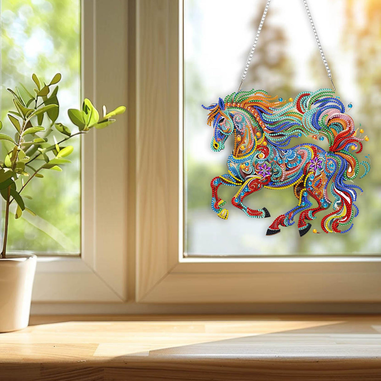 Nivvey DIY Hanging Diamond Art Pendant Kit Horse, Special Diamonds Painting Ornament Kit Animal, Acrylic Board Gem Craft Kit for Window Suncatcher, Box Package,9.6x8.6inch Nivvey