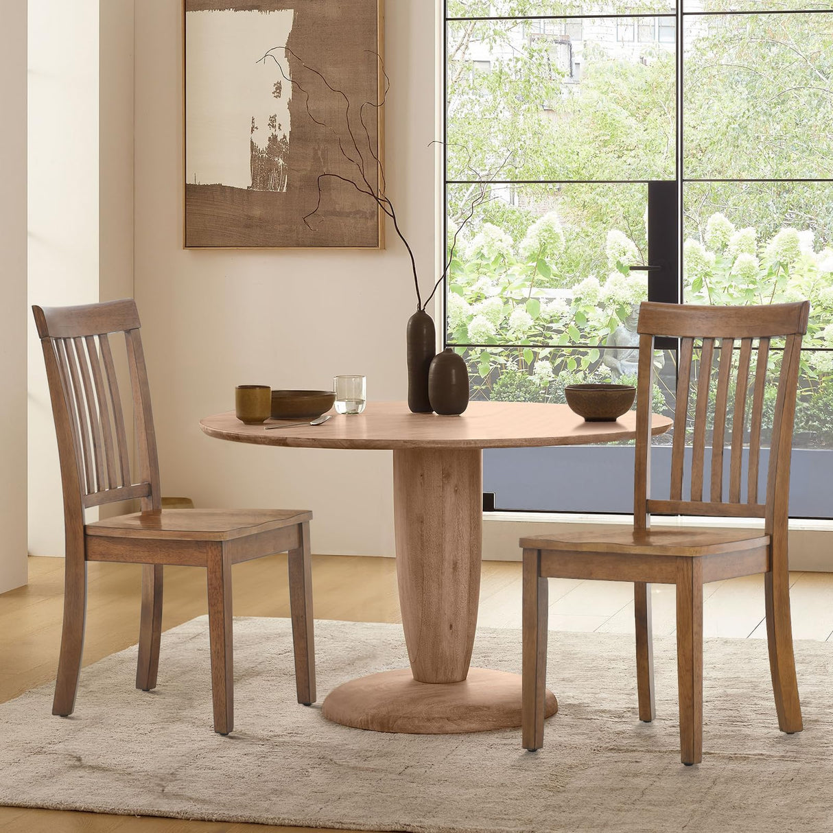 COLAMY Wooden Dining Chairs Set of 4, Spindle High Back Windsor Kitchen Side Chair, Farmhouse Dining Chairs for Kitchen and Dining Room, Light Brown COLAMY