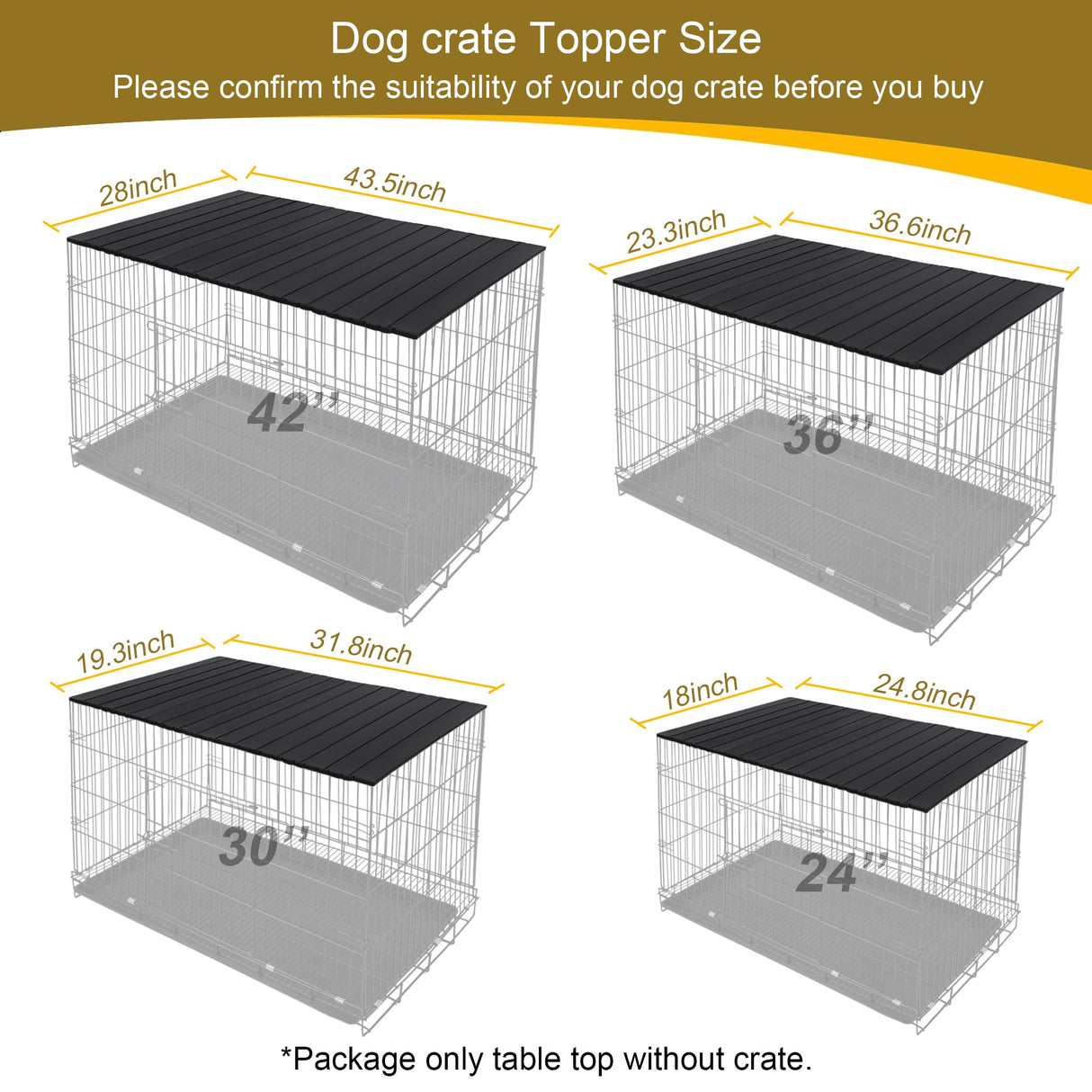 Petmystify Dog Crate Topper with Magnets for 42 Inch Crate - Aluminum Foldable Dog Kennel Topper Decorative Storage Pet Crate Table Black (Only Topper) Petmystify