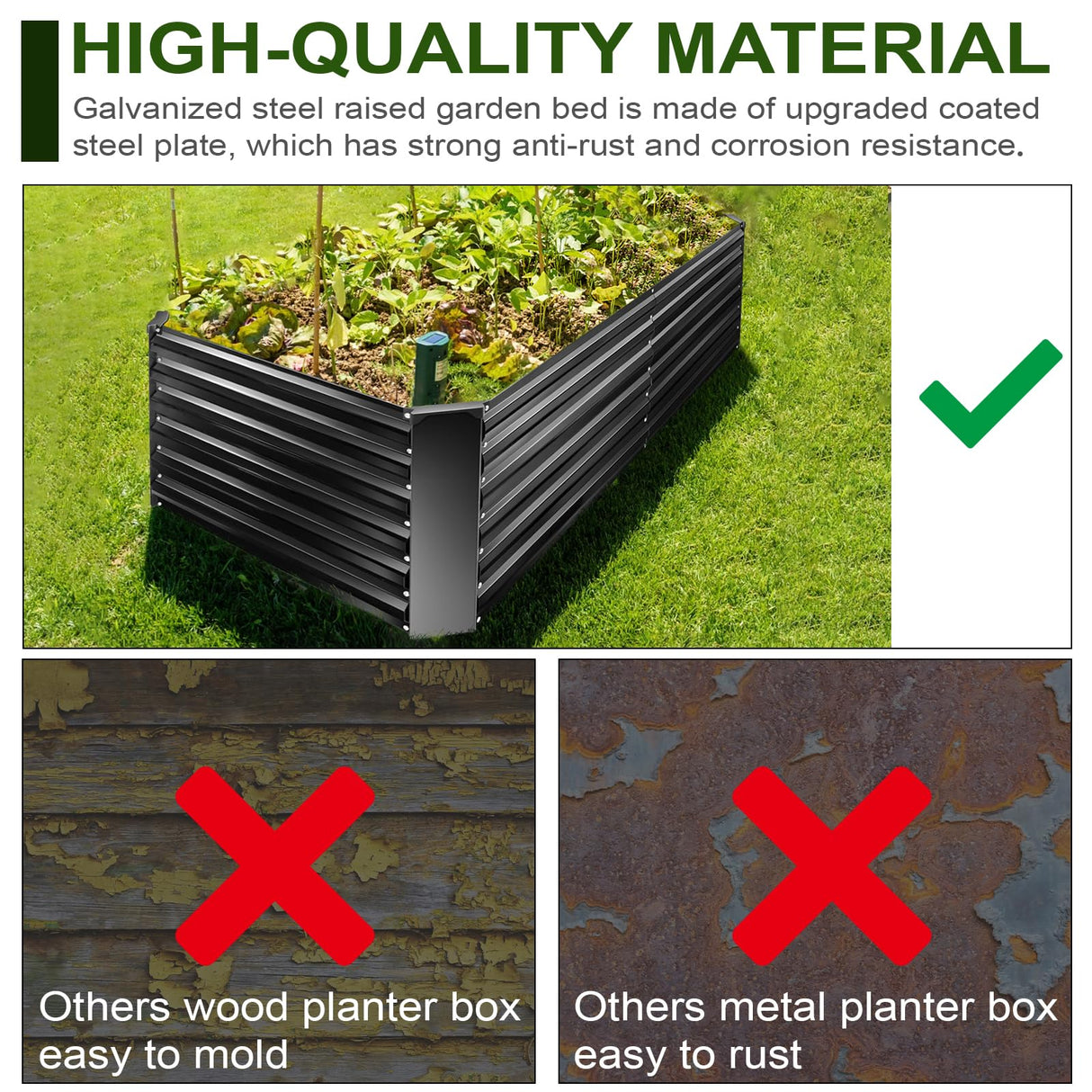 EDOSTORY Metal Raised Bed Garden Bed Kit, 8x4x2ft Tall Galvanized Planter Raised Garden Boxes Outdoor, Large Metal Raised Garden Beds for Flowers, Vegetables, Herbs EDOSTORY