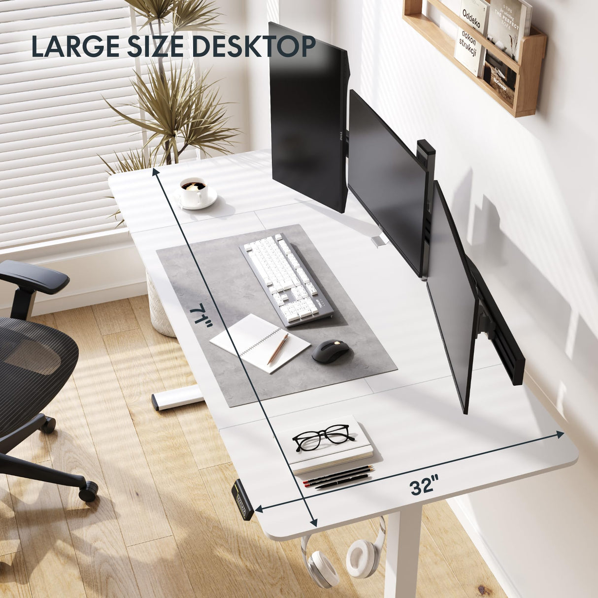 FLEXISPOT Electric Standing Desk 71 x 32 Inch Adjustable Height Desk Home Office Computer Workstation Sit Stand Desk, White Top + White Frame FLEXISPOT