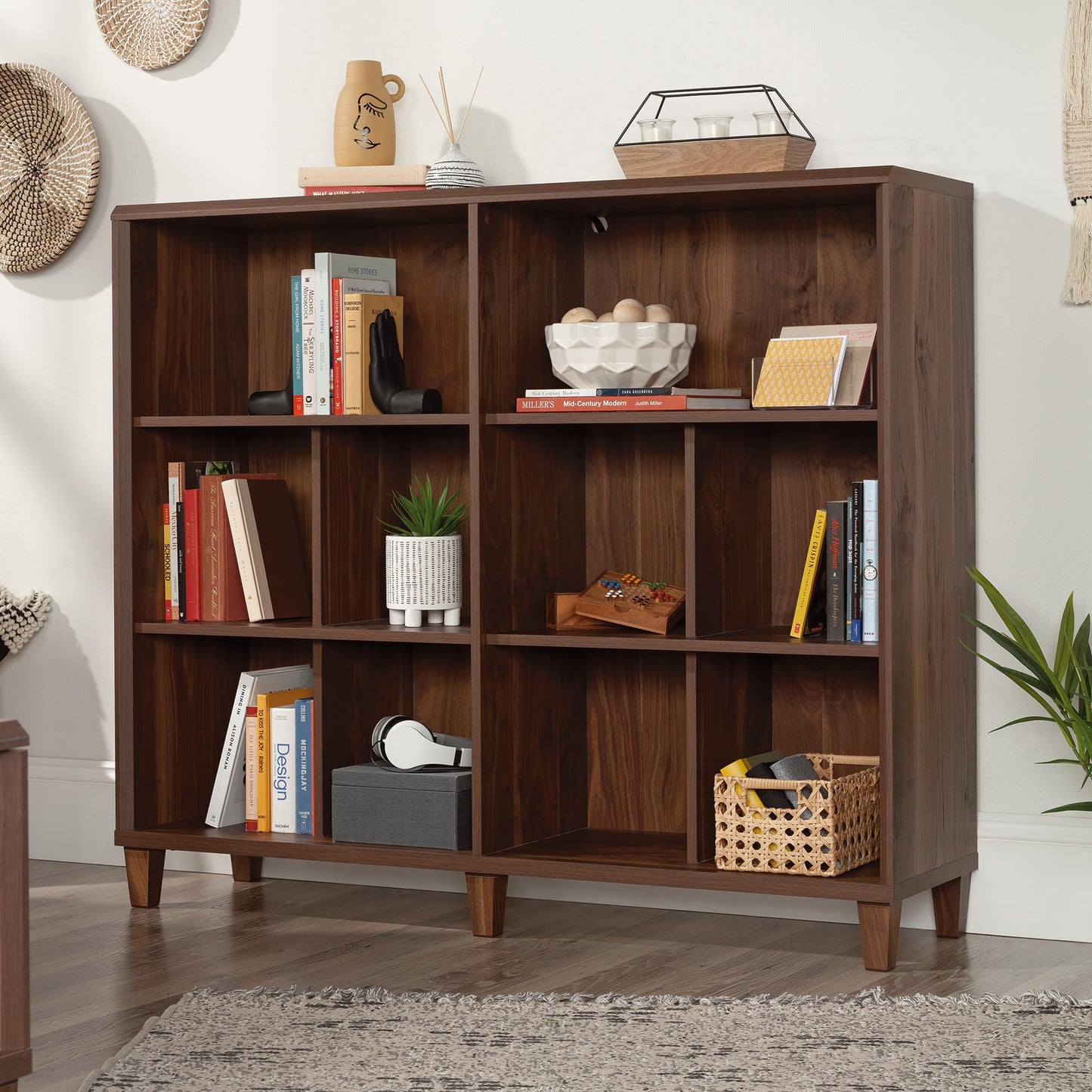 Sauder Willow Place Grand Walnut Cubby Display Bookcase - WoodArtSupply