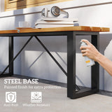 Outsunny Outdoor Bench, Acacia Wood Patio Garden Bench, 47" 2-Person Backless Patio Loveseat with Slatted Seat and Metal Frame, Weather/Corrosion Resistant for Outside, Front Porch, Park, Teak Outsunny