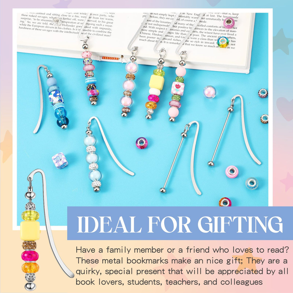 Dunzoom 20 Pcs Beadable Bookmarks DIY Metal Blank Bar Bookmark Silver for Beads Modern Beaded Bookmark Craft Jewelry Pendant Charm Gift for Book Lovers Student Teacher Office Supplies Dunzoom