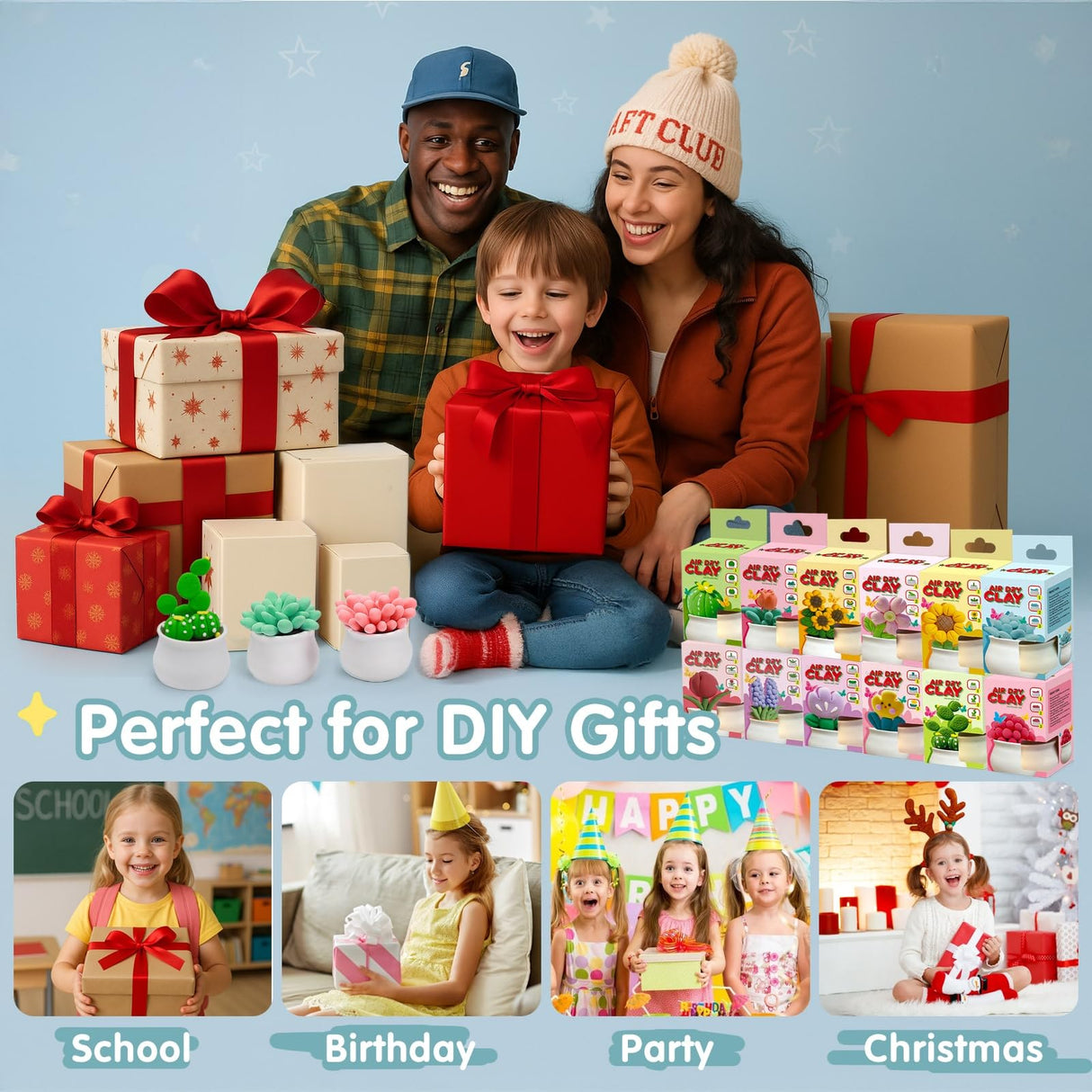 Air Dry Clay for Kids - 12 Plants DIY Modeling Clay Kit with Sculpting Tools & STEM Tutorials - Ultra Light, Soft, Safe - Back to School Classroom Supplies, Home Party, Birthday Gifts for Ages 3-12+ DMTXCRP