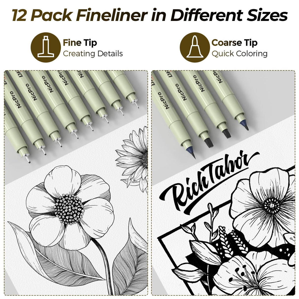 Nicpro 58 PCS Art Drawing Supplies Kit in Leather Case, Art Mechanical Pencil Set with 6 Metal Drafting Pencil 0.5 & 0.7 & 0.9 & 2mm, 12 Micron Pen, Sketch Book, 30 Tube Lead Refills for Sketching Nicpro