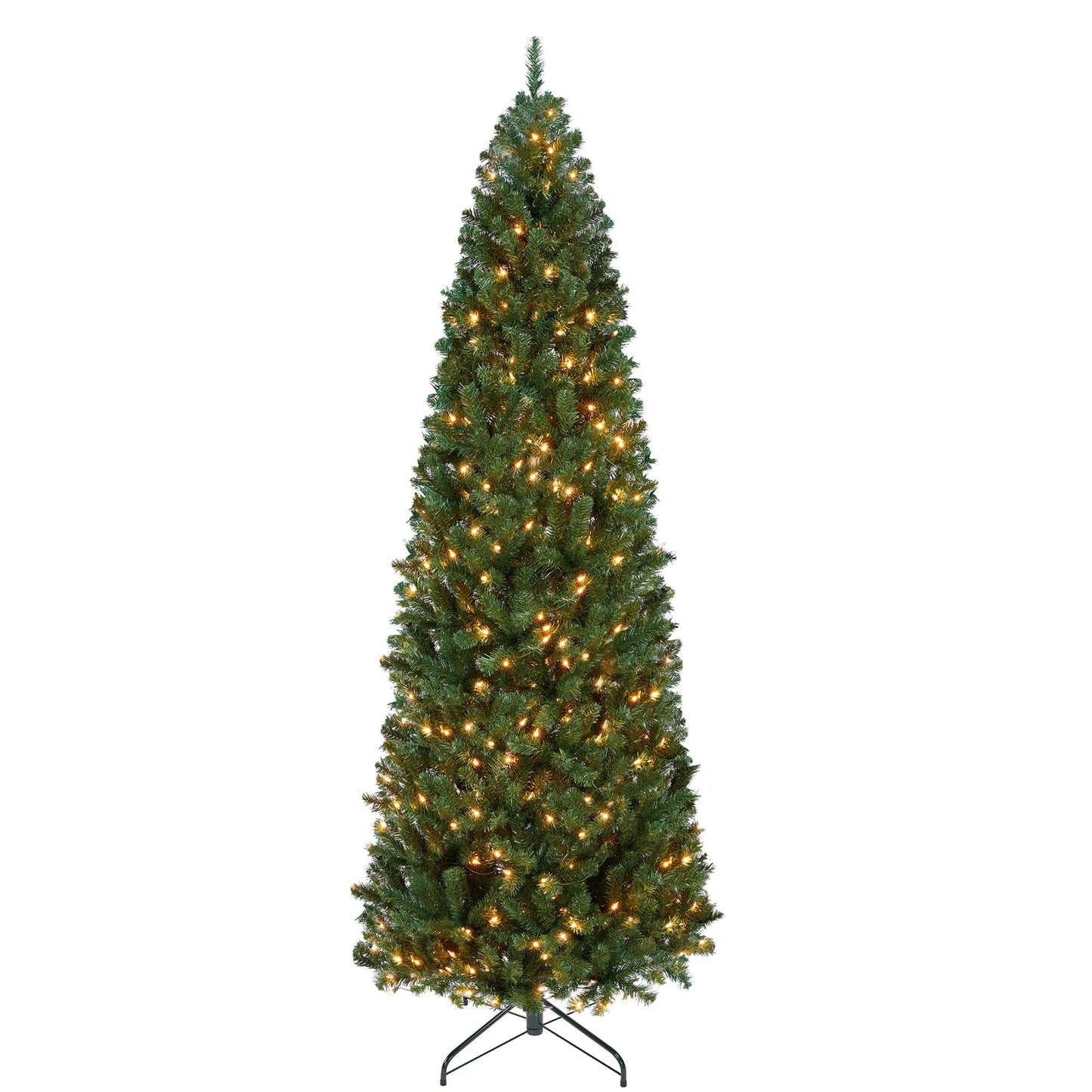 Yaheetech 7.5ft Pre-lit Kingswood Fir Pencil Artificial Hinged Christmas Tree Skinny Corner Xmas Tree with 350 Incandescent Warm White Lights Prelighted Xmas Tree with Foldable Stand, Green