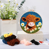 SmoothNovelty Cow DIY Punch Needle Kits for Beginners with Hoop Embroidery Fabric Instructions Thread Punch Needle Craft Set Easy for Starter Adults and Children Gift Decoration, 20x20cm-4 SmoothNovelty
