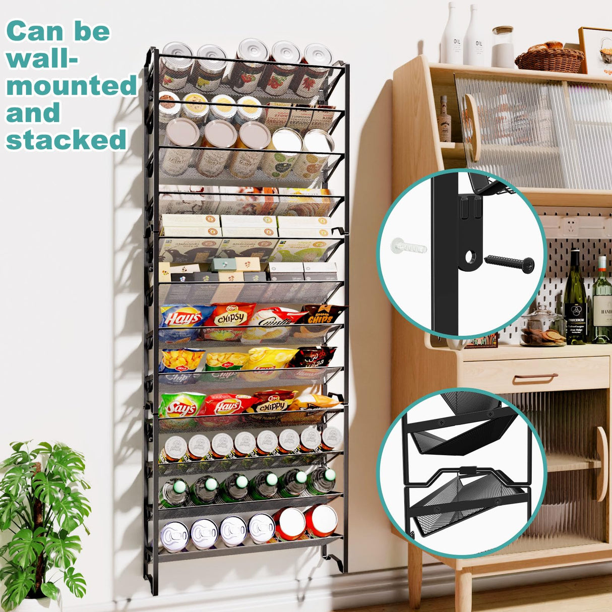 Simple Trending 2-Pack 4 Tier Spice Rack Organizer,Stackable Kitchen Counter Shelves,for Cabinet,Countertop,Pantry, Door or Wall Mount, Metal Mesh,(Jars not included), Black Simple Trending