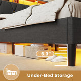 ADORNEVE Full Size Bed Frame with LED Lights and Storage Headboard, LED Bed Frame with Outlets and USB Ports, Upholstered Platform Bed with Hidden Storage, Easy Assembly, Dark Grey ADORNEVE