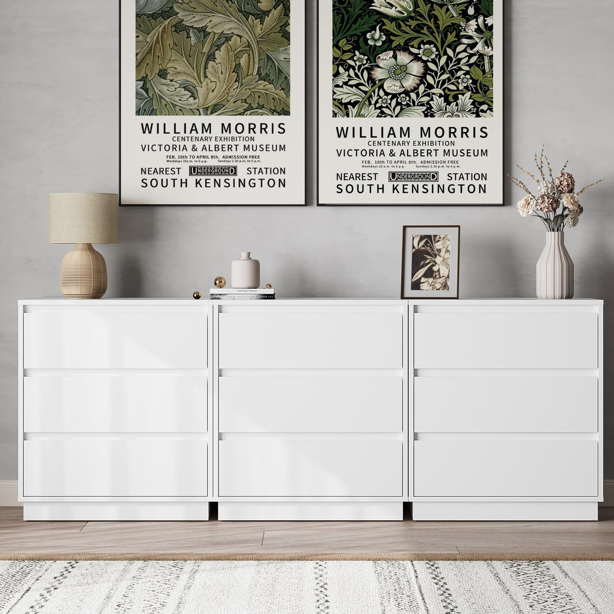 RoyalCraft Wide Nightstand with 3 Drawers, White Nightstand for Bedroom, Large End Table Bedside Table for Home and Office RoyalCraft