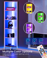 CHOEZON LED Corner Shelf with Lights, 5-Tier Diamond Shape Bookshelf, Standing Narrow Storage Organizer for Living Room, Bedroom, Office, Study, White MCJ03DWB CHOEZON