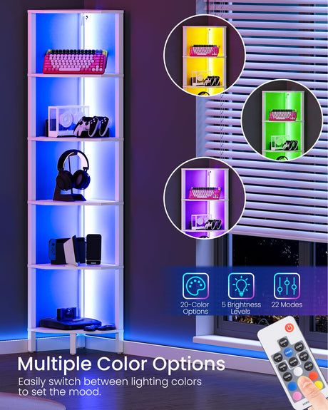 CHOEZON LED Corner Shelf with Lights, 5-Tier Diamond Shape Bookshelf, Standing Narrow Storage Organizer for Living Room, Bedroom, Office, Study, White MCJ03DWB CHOEZON