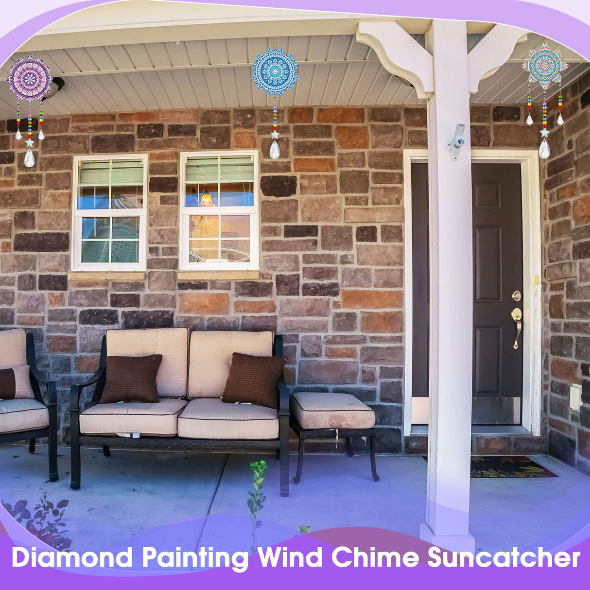 Macarrie 3 Pack Rhinestone Painting Suncatcher Wind Chime Double Sided Crystal Rhinestone Painting Hanging Ornament Flower Shape Suncatcher Kit for Adults DIY Window Home Garden(Fresh Style) Macarrie