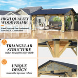 COVERONICS 13’x15’ Outdoor Wood Gazebo - Hardtop Patio Gazebo with Galvanized Steel Roof, Cedar Wooden Gazebo with Privacy Curtains and Netting for Garden, Porch, Patio and Deck COVERONICS