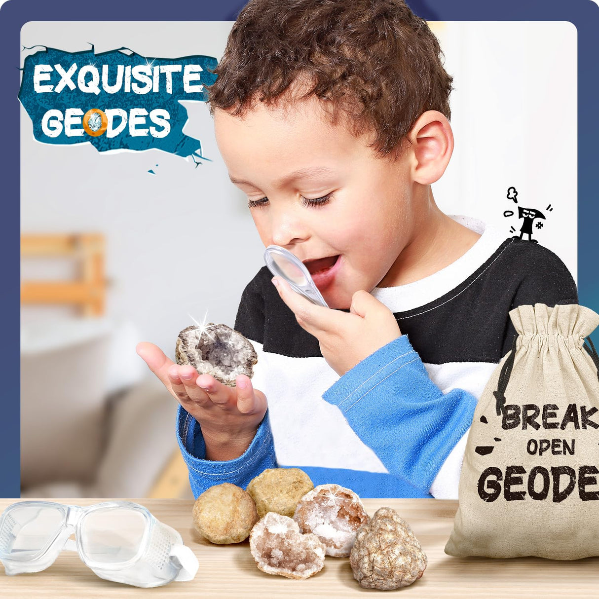 EDUMAN Geodes with Crystals Break Open 10 Premium Geode Kit - Geology Geodes Crystal Science Kit - STEM Educational Toys Birthday Gifts for Boys and Girls (Potential for Coloured Geodes Crystals) EDUMAN