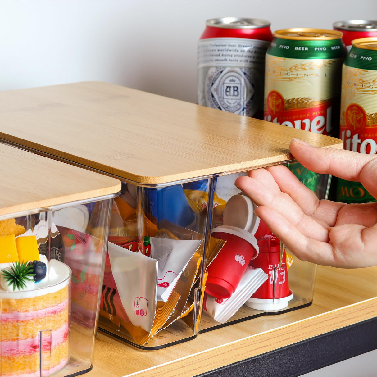 Qilinba 2 Pcs Clear Bread Box with Bamboo Board Lid for Kitchen Countertop, Bread Storage Container for Homemade Bread Qilinba