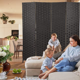 HCY Room Dividers, 4 Panels 6Ft Folding Privacy Screen Wood Mesh Hand-Woven Design for Living Room/Bedroom/Hotel (Black) HCY