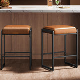 VASAGLE EKHO Collection - Bar Stools Set of 2, Counter Height Bar Stools, Synthetic Leather with Stitching, Mid-Century Modern Counter Stools, 26-Inch Tall, Kichen Home Bar Dining Room, Caramel Brown VASAGLE