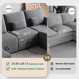 Modular Sectional Sofa with Storage, U Shaped Sectional Sofa with Chaise & Ottomans, Convertible 6 Seat Couch for Living Room with High Supportive Waist Pillow and Cup Holder ISHUHL