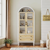 71" Tall Arched Kitchen Pantry, Modern Farmhouse Wood Kitchens Storage Cabinets with 2 Large Drawers and Adjustable Shelves, Arched Display Cabinet with Glass Doors for Dining Room, Bathroom LIVAUVEAD