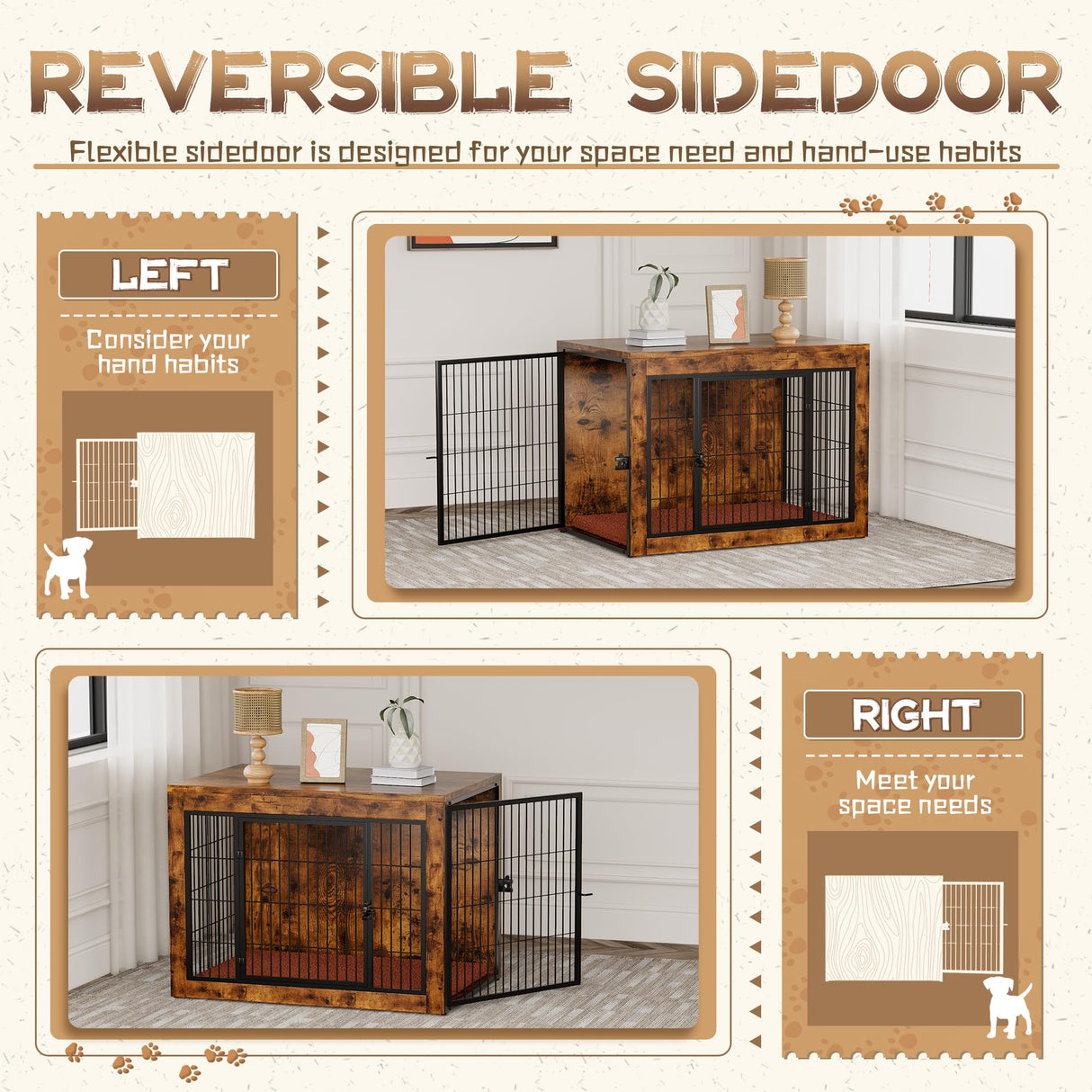 Dog Crate Furniture with Cushion, Indoor Dog Kennel with Double Doors, Side End Table Dog Cage, Pet House for Small/Medium/Large Dog, Easy Assemble (Rustic Brown, L(38.8’’x 25.7’’x27’’)) GUNJI