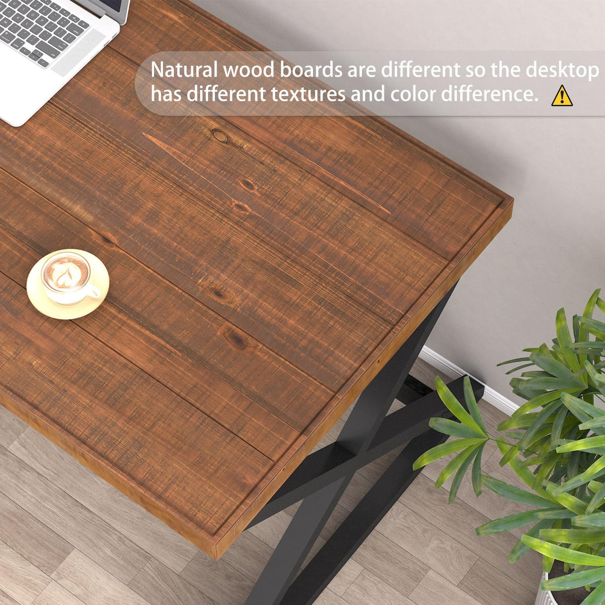 IBF Solid Wood Computer Desk, Rustic 55” Real Wood Home Office Work Desk, Farmhouse Natural Wood Desk for Writing Study, Simple Fir Wooden PC Table Workstation for Living Room Bedroom, Brown, 55 inch IBF