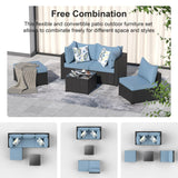 GOJOOASIS Patio Furniture Set Outdoor Sectional Sofa with Ottoman Wicker Couch Rattan Modular Seating Conversation Sets Porch Decor for Backyard, Balcony, Garden (Blue A) GOJOOASIS