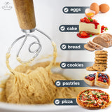 Zulay Kitchen 13 Inch Danish Dough Whisk - Large Wooden Danish Whisk For Dough With Stainless Steel Ring - Traditional Dutch Whisk Baking Tool For Bread, Batter, Cake, Pastry (Acacia Wood) Zulay Kitchen