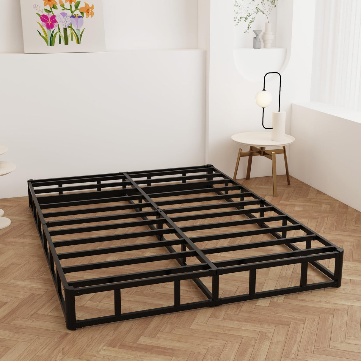 Maenizi 9 Inch Box Spring for Queen Bed, Heavy Duty Metal Box Spring Bed Base with Fabric Cover, Mattress Foundation, Easy Assembly, Noise Free, Black Maenizi