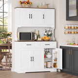 FACBOTALL Tall Kitchen Pantry Cabinet, Farmhouse Food Pantry Cabinet with Doors and Adjustable Shelves, Kitchen Hutch with Countertop and Microwave Stand for Dining Room, Living Room, White FACBOTALL